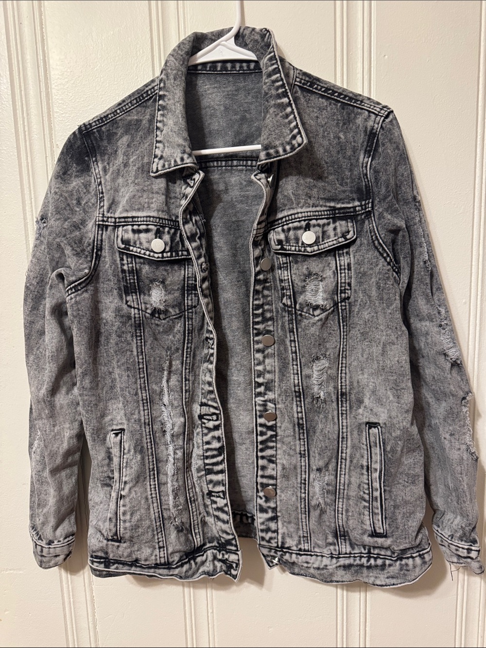Women’s Washed Black Denim Jacket - Classic Casual Outerwear